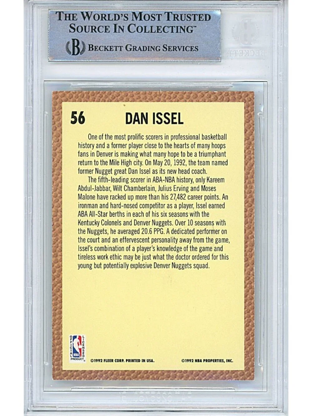 Dan Issel Signed 1992-93 Fleer Basketball Card Beckett Denver Nuggets Autograph